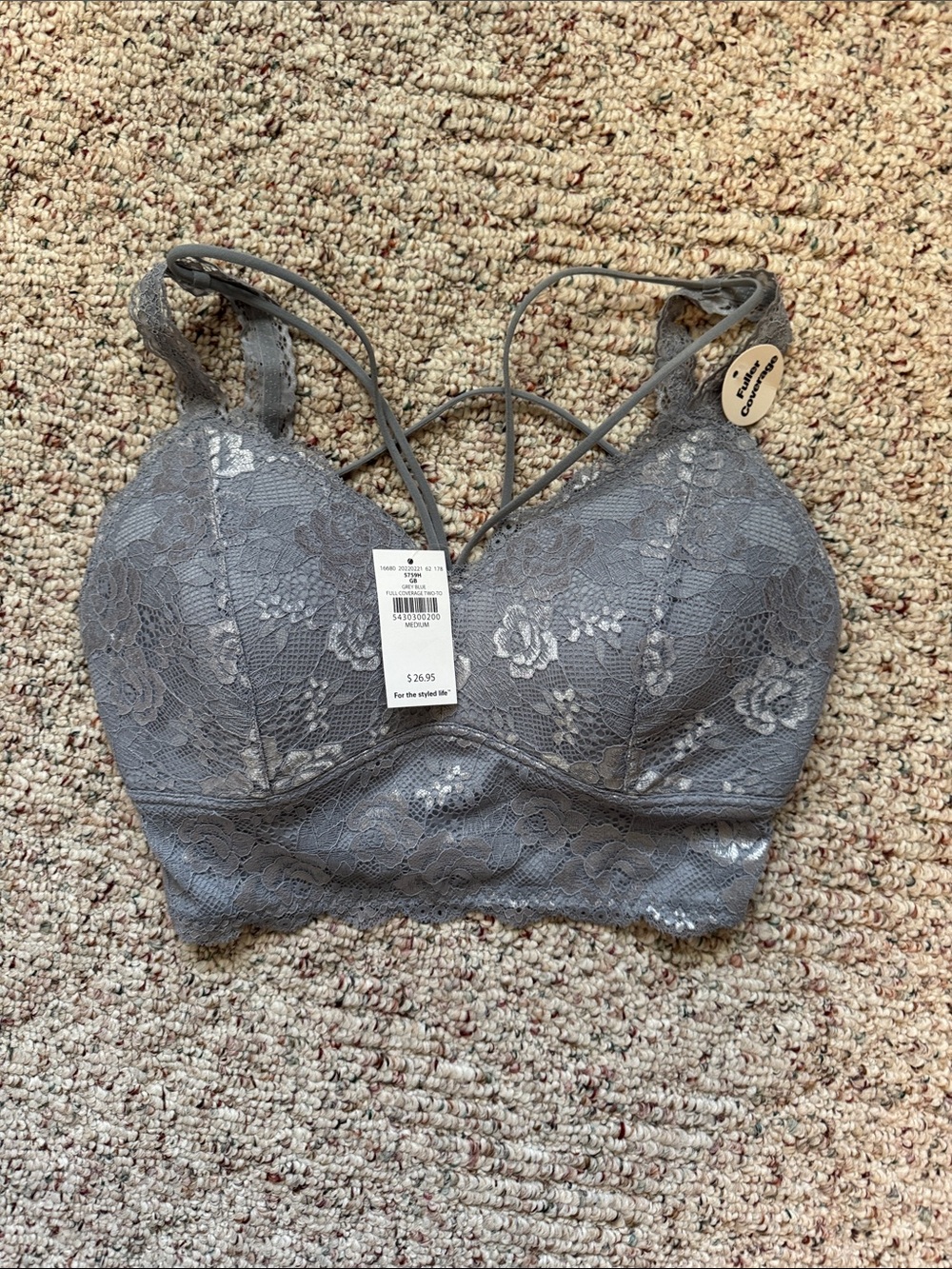 Buckle Gray Lace Bralette with Strappy Back